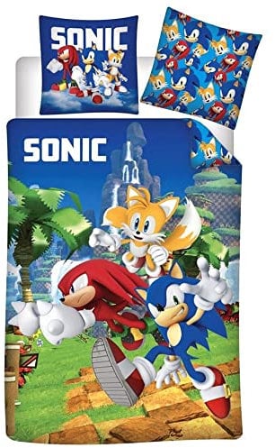 Parure de lit réversible Sonic et ses amis - Sonic, Knuckles et Tails - 140 cm x 200 cm
