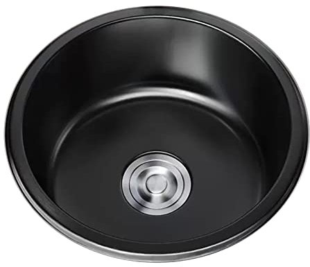 Évier en Acier Inoxydable Rond Évier De Bar Noir Petit Évier D'appartement Évier De Cuisine Noir Facile À Nettoyer Acier Inoxydable Épaissi (S : 28x28cm(A))