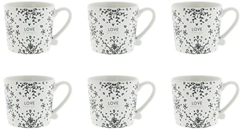 Bastion Collections 6er Set Tassen Love Always weiß mit schwarzen Ranken 220ml