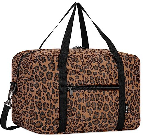 Ryanair Handgepäck 40x20x25cm Handgepäck Tasche für Flugzeug Reisetasche Klein Faltbare Sporttasche Weekender Handgepäck Koffer für Herren und Damen von WANDF(Brauner Leopard 20L mit Schultergurt)