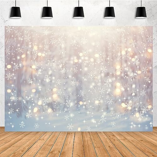 Aperturee Christmas Winter White Snowflake Backdrop 6x4ft Ice Light Blue Bokeh Baby Shower Birthday Kids Newborn Frozen Wonderland Photography Background Portrait Party Decoration Banner…
