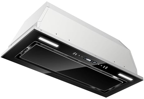JOEAONZ Range Hood Insert 30 Inch 800 CFM, Built-in Vent Hood Black Glass Gesture & Touch Control Kitchen Exhaust Fan, Mesh Filters Recirculating Stove Hood Dual LED Lights Ducted/Ductless Convertible