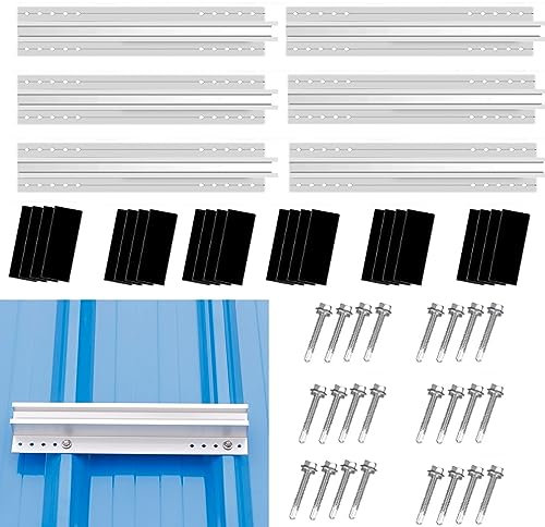 Solarpanel Halterung Kit 40cm, Solarmodul Alu Befestigungssystem Trapezblech Photovoltaik 6 Stück Befestigungsschiene,PV Trapezblech Befestigung Einfache Führungsschienen
