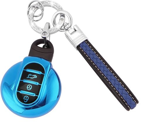 Koaudb Autoschlüssel Hülle Cover Passt für BMW MINI Cooper F54 Clubman F55 F56 F57 F60 Countryman 3 Tasten Schlüsseletui TPU Schlüsselhülle mit Schlüsselanhänger-Lanyard (CL-Mn-3-E)