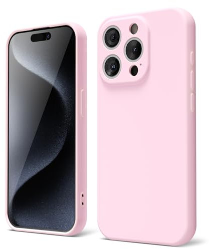 oakxco for iPhone 15 Pro Phone Case Liquid Silicone, Thin Slim Soft Rubber Gel TPU Plain Simple Cover for Women Girl Cute, Matte Solid Color,Light Pink