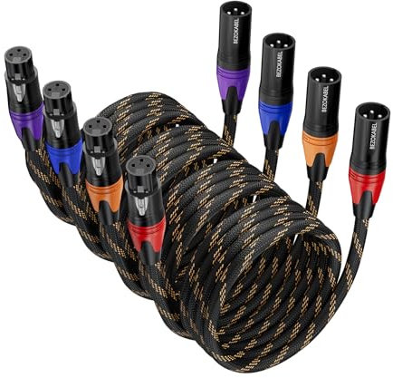 BEZOKABEL XLR-Kabel, XLR-Mikrofonkabel, 4,5 m, 4 Packungen, XLR-Lautsprecherkabel, Stecker auf Buchse, Nylon, geflochten, 3 Pins, kompatibel mit Mikrofonen, Mischpulten, Lautsprechersystemen und mehr