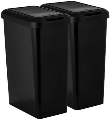 Recycling 45 Litre Set of 2 Waste Utility Plastic Bins Interlocking Clips Lift and Swing Black Bin, 2 x 45L Bins