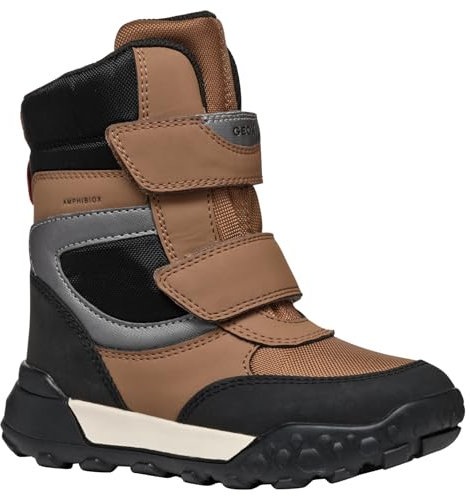 Geox J TREKKYUP Boy B ABX Snow Boot, Tobacco/DK Silver, 25 EU
