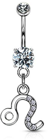 beyoutifulthings Bauch-nabelpiercing Stern-zeichen Anhänger Silber Zirkonia Clear Nabel-Piercing Chirurgenstahl Bananabell Stab-länge 10-mm