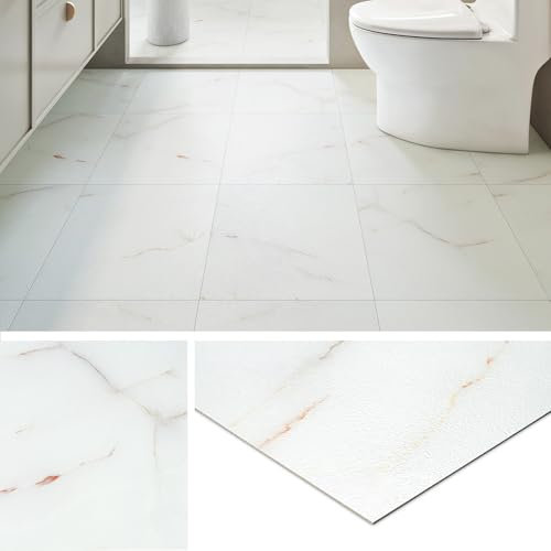 Livelynine Vinyl Flooring Self Adhesive Floor Tiles White Marble Self Adhesive Floor Tile Marble Gold 30x30 16-Tiles Peel and Stick Flooring Tiles Bathroom Kitchen Sticky Tile Bedroom Living Room