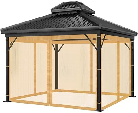 Mingfuxin Moustiquaire de belvédère, Remplacement Universel de l'auvent de Jardin Moustiquaire 4 Panneaux avec Fermeture éclair pour d'extérieur pergola 10 x 10 (Moustiquaire Uniquement)