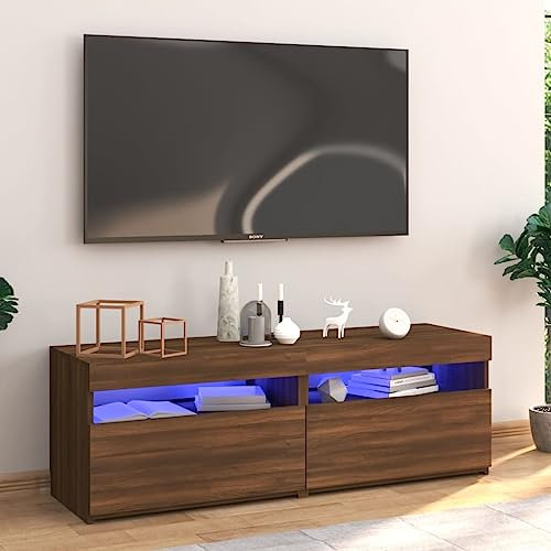 TJROO TV-Schrank mit LED-Lichtern, Eiche, Braun, 120 x 35 x 40 cm, mehrschichtiges Holz, Schrank mit LED, Loungeschrank mit Türen, TV-Schrank, TV-Schrank, Vitrine