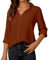 SPRING SEAON Womens Blouse Long Sleeve Chiffon V-Neck Button Down Shirt Casual Office Work Tops for Ladies Brown