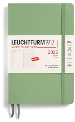 LEUCHTTURM1917 370656 Wochenkalender & Notizbuch Paperback (B6+) 2025, Softcover, Salbei, Englisch