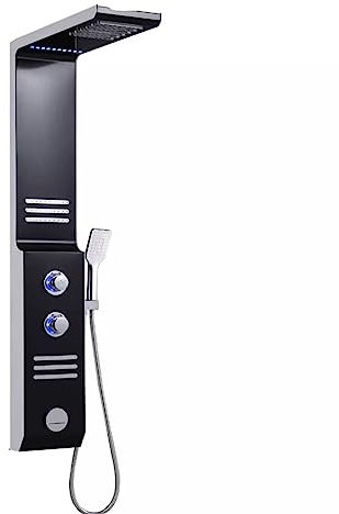 Shower System, Integrated Shower Set, Wall-Mounted Bathroom Shower, with Hand Shower, LED Ambient Light, 4-Position Adjustment (Black)