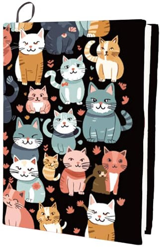 craspire Dehnbarer Buchumschlag Mit Katzen Cartoon Tier Schwarzer Umschlag Waschbar Wiederverwendbar Große Buchhülle Aus Nylon Buchschutz Elastische Notizbuchumschläge Für 9x11 Zoll Hardcover Bücher