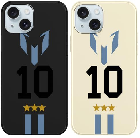 nurkorki 2 Stück Fußball Handyhülle für Apple iPhone 15 6.1, Silikon Weich TPU Schutzhülle mit Fußballspieler Soccer Star 10 Design Muster, Stoßfest Kratzfest Bumper Case