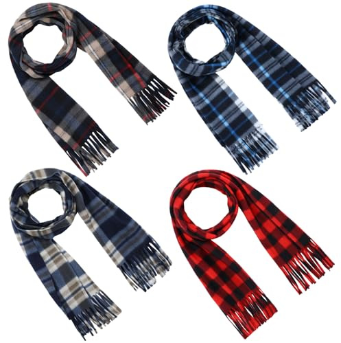 Bencailor 4 Pcs Kids Winter Scarf Kids Buffalo Plaid Scarves Christmas Warm Shawls Scarves Parent Child Scarf for Boys Girls(Light Color,Medium)