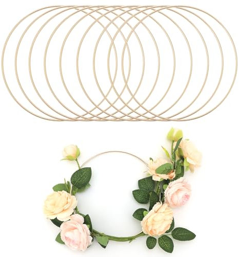 QWORK® 10 Stück 20cm Gold Metallringe zum Basteln - Robuste und Glatte Bastelringe für DIY-Projekte, Traumfänger & Dekorationen