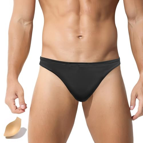 Ausing Slip da bagno da uomo, corto, aderente, sexy, mini pantaloni da nuoto, ad asciugatura rapida, classico, motivo leopardato, per nuoto, sport acquatici, spiaggia, piscina, EU S-XL, Nero , M