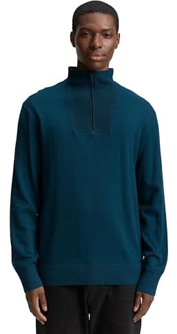 Tom Tailor Denim Herren 1047962 Troyer Strickpullover aus Baumwolle