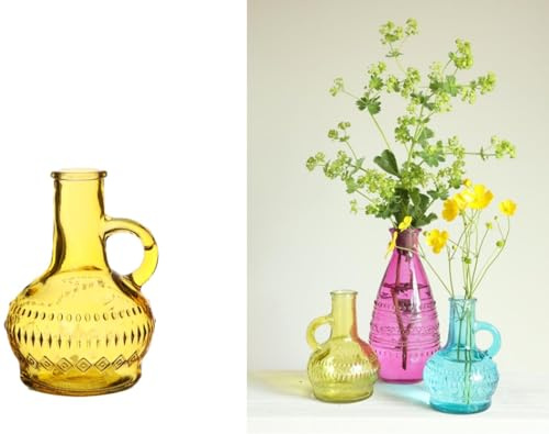NaDeco Glasvase klein 'Lille', Höhe 10cm, Durchmesser 7 cm, viele Farben zur Auswahl | Glasflasche | Bunte Dekoflasche | Kleine Glas-Flaschen | Kleine Deko-Vasen | Deko-Blumenvase, Farbe:Gelb
