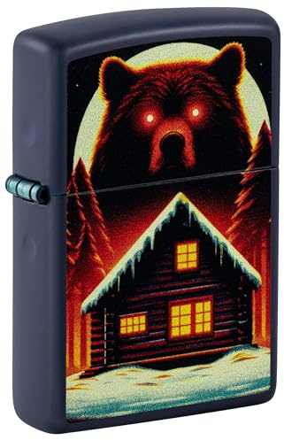 Zippo Sturmfeuerzeug - Bear and Cabin, Navy Matte, Color Image - Nachfüllbar - Wiederverwendbar - Windfestes Design - Geschenkbox - Made in USA