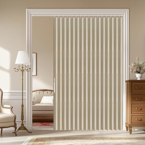 AJAZZ Falttür, 100% Verdunkelung, Akkordeon-Türvorhang für Schrank, Schlafzimmer, Wohnzimmer, Tür, 183 cm B x 198 cm L, Cremegelb, mit Stange, 1 Paneel