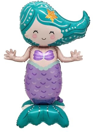 Fesnova Riese Stehen Meerjungfrau Ballon Tiere, Meerjungfrau Luftballon,Geburtstag Deko Mädchen, 3D Meerjungfrauen Folienballon für Unterwasserwelt Kindergeburtstag Deko Hochzeit Festival