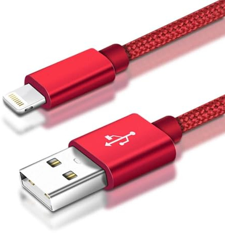 My Fone Store Braided Cable for iPhone – USB-A to Fast Charging Cable, Durable Nylon Braided Cord, Compatible with iPhone 14/13/12/11/SE, iPad – (Red, 1 Meter)