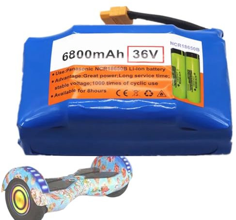 FREEDOH Batterie Lithium-ION Haute capacité 36 V 6 800 mAh pour Hoverboard électrique, avec Prise XT60 et BMS.