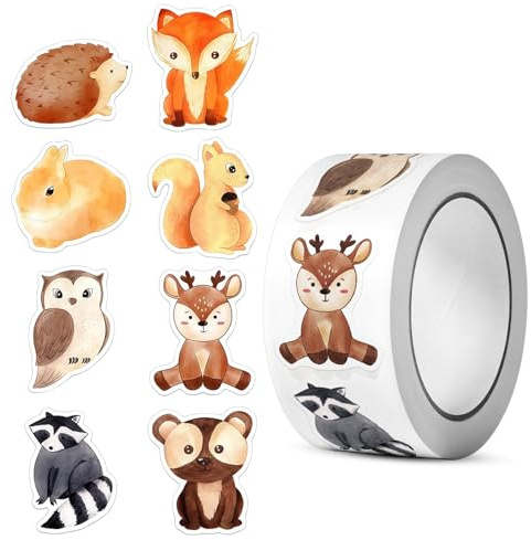 500 Stück Runde Tier Aufkleber,8 Muster Stickerrolle,Reward Aufkleber Tiere,Belohnungsaufkleber,Tiere Sticker Rolle,Self-Adhesive Tierstickerr für Mädchen Junge Scrapbooking DIY Crafts (Farbe B)