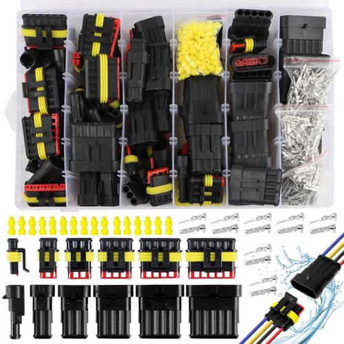 NVIYAM 808 Stück kfz Stecker, Auto Wasserdichte KFZ Kabel Steckverbinder 1/2/3/4/5/5/6 Polig, Schnellverbinder für Automobile, Dicht Stecker kfz für Auto Motorräder, Schiffe, Lastwagen (300V, 12A)