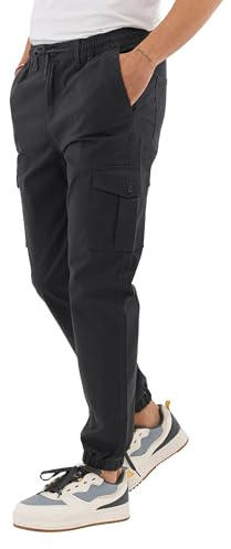 COMEOR Cargohose Herren Stretch Relaxed Fit – Chino Hose Baumwolle Männer Cargo Outdoorhosen, Wanderhose, Baggy Freizeit mit 6 Taschen & Kordelzug