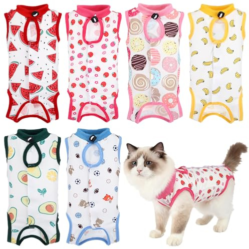 Meyeyaia 6 Pack Recovery Suit for Cats, Breathable Female and Male Onesie Cat Recovery Suit E Collar Alternative Pajama for After Surgery Spay Abdominal Skin Anti Licking(Medium)