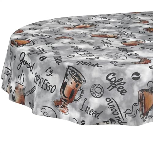 Wachstuchtischdecke Tischdecke abwaschbar Wachstischdecke pflegeleicht wasserabweisend Lotuseffekt Gartentischdecke Coffee Kaffee Oval 160 x 140 cm Schnittkante