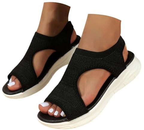Nuoke Sandals for Women Wedge Orthopedic Women's Sandals & Slides with Arch Support Summer Slip on Wide Fit Walking Platform Ladies Shoes for Women UK Casual Beach Slingback Comfy Washable Sliders