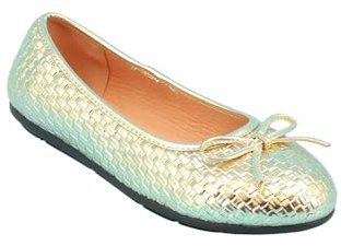 Chums Ladies Dr Lightfoot Wide Fit Basket Weave Ballerina Pumps (EE Fit) Slip On Comfort Shoe with Bow Detail & Padded Insole Gold 6