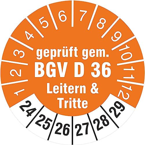 100 Prüfplaketten 30 mm geprüft gem. BGV D 36 Leitern & Tritte 2024-2029 Prüfetiketten