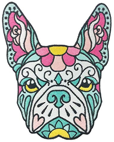 French Bulldog Pink Teal Sugar Skull Tattoo Breed Dog Lover Sew On Embroidered Patch
