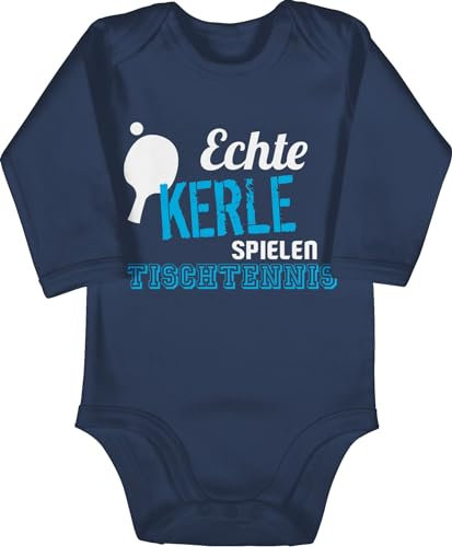 Baby Body langarm Mädchen Junge - Sport & Bewegung - Echte Kerle spielen Tischtennis - 3/6 Monate - Navy Blau - tischtennisspieler babykleidung strampler