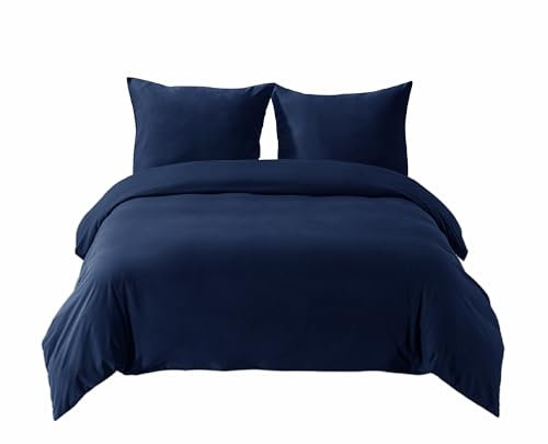 BEDSURE Bettwäsche 200x200 3teilig Marineblau - 1 Bettbezug 200x200 cm + 2 Kissenbezüge 80X80 cm, ÖKO-TEX Bettwäsche-Sets Blau Polyester Mikrofaser mit Reißverschluss