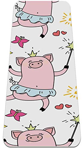 Eslifey Princess Piggy Piggy Ballett Krone magisches Schwein Muster Yogamatte dick rutschfest Yogamatte für Damen und Mädchen Übungsmatte weiche Pilates-Matten, 182,9 x 61 cm, 0,6 cm dick