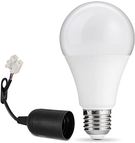 PerfectHD Baufassung Set | E27 | LED Birne 15W | 1250 Lumen 4000K | Renovierfassung Lampenfassung Baustellenfassung | 11 cm Anschlussleitung | inkl. Aufhänger