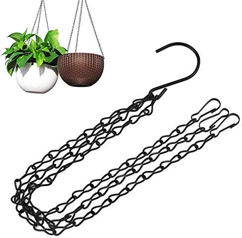 3 Pack Hanging Chain with Hooks, Flower Pot Chains for Hanging Plants, Metal Hanging Basket Replacement Chain with 3 Point for Bird Feeders Planters (Black)