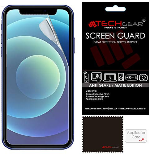 TECHGEAR [Pack of 5 Matte Screen Protectors for iPhone 12, iPhone 12 Pro - ANTI GLARE/MATTE Screen Protectors With Cleaning Cloth & Application Card Compatible with iPhone 12 Pro/iPhone 12 6.1