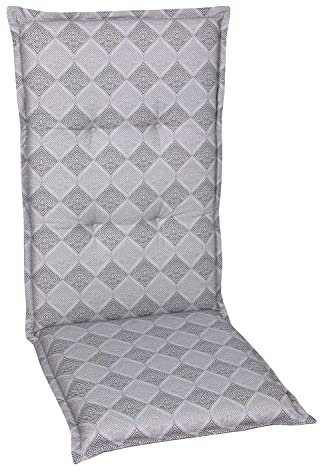 Möbel Jack Hochlehner Sesselauflage Sitzpolster Gartenstuhlauflage Stuhlauflage Polsterauflage | 120 x 50 x 6 cm | Hellgrau | Karomuster | Baumwolle | Polyester