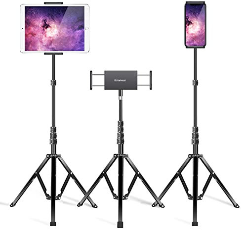 elitehood Aluminum iPad Stand Tripod, 65'' Adjustable Tablet Tripod Holder, 360 Degree Rotating iPad Holder Stand for Floor, Compatible with 4.7-13 Tablets and Phones– Black