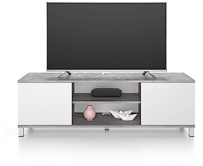 Mobili Fiver, Mobile Porta Tv Rachele, Cemento e Bianco Frassino, 150 cmx42 cmx48 cm, Mobile Tv moderno per tv fino a 65'', Made in Italy