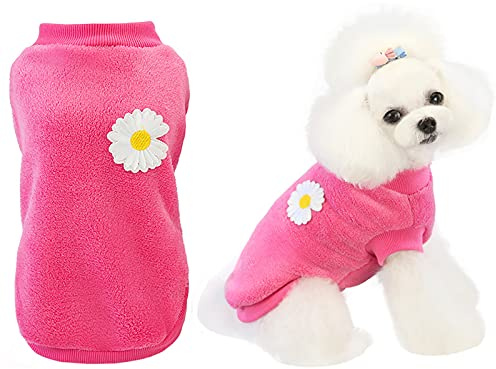 Hundepullover Hundekleidung Fleece Hund Wollpullover Winter Warmes Sweatshirt Blume Pyjama Fleecepullover für Kleine Hunde Mittlerer Katze